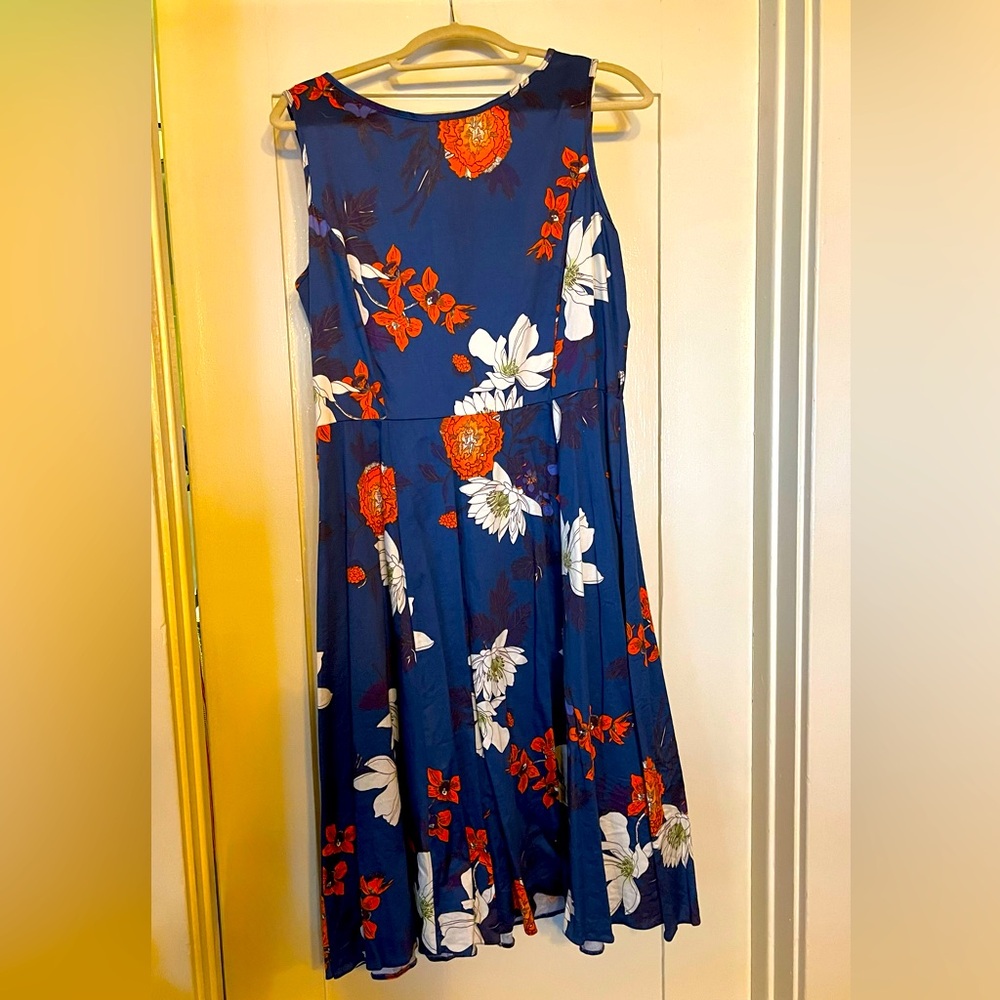 Floral Sleeveless Dress - Blue and Orange